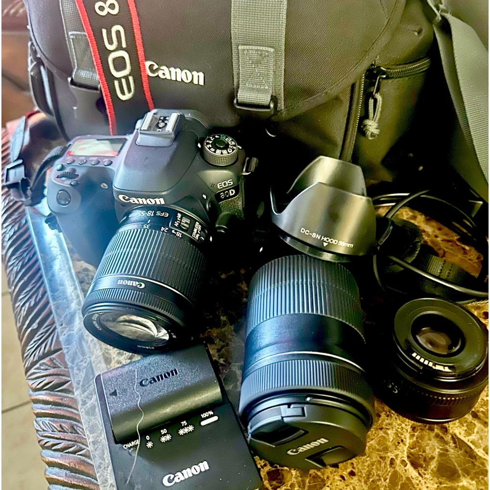 Canon 80D Camera with three lenses,camera bag ,two batteries and charger